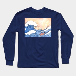 Great Wave Paper Boat Long Sleeve T-Shirt